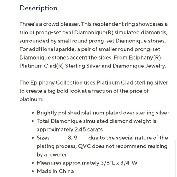 Platinum & Sterling Diamonique 3 Stone Oval Ring - Picture 7 of 8